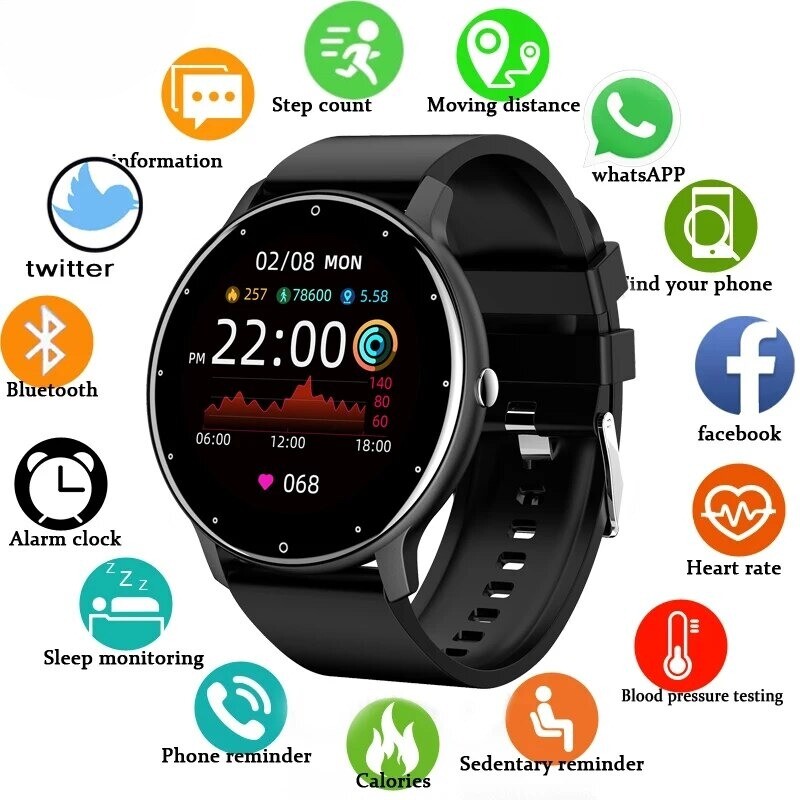 Smart Watch Men Women Full Touch Screen Sport Fitness Watch Waterproof Bluetooth