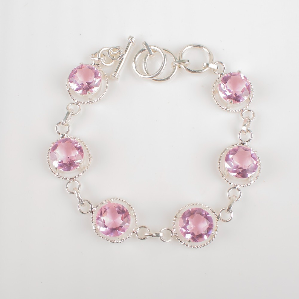 Gift For Her 925 Sterling Silver Natural Morganite Gemstone Chain Bracelet