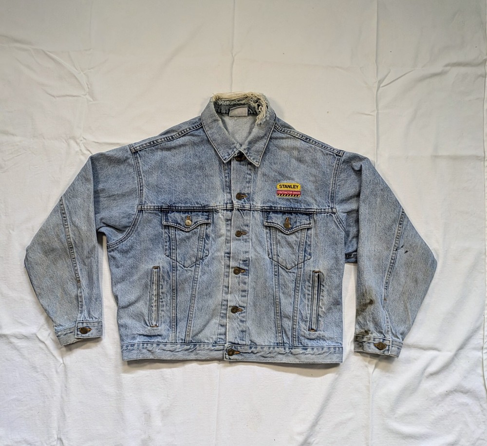 Vantage Club Vintage Denim Jean Jacket Mens Size Large L Stanley Contractor
