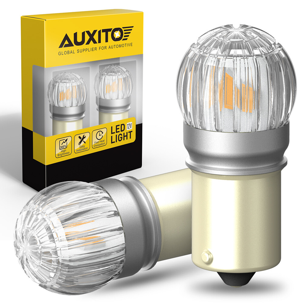 2pcs AUXITO 1156 BA15S LED Amber Turn Signal Bulb 3000K High Power