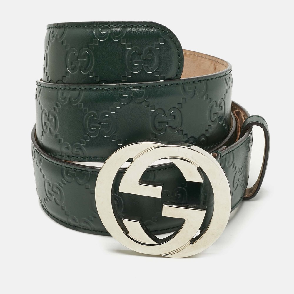 Gucci Green Guccissima Leather G Buckle Belt 90cm