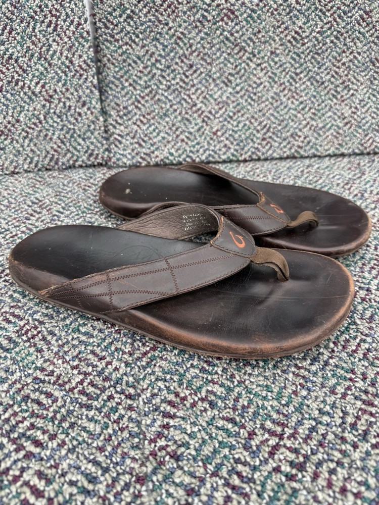 Olukai Hokulea Kia Mens Flip Flop Sandals Dark Wood Size 10.5