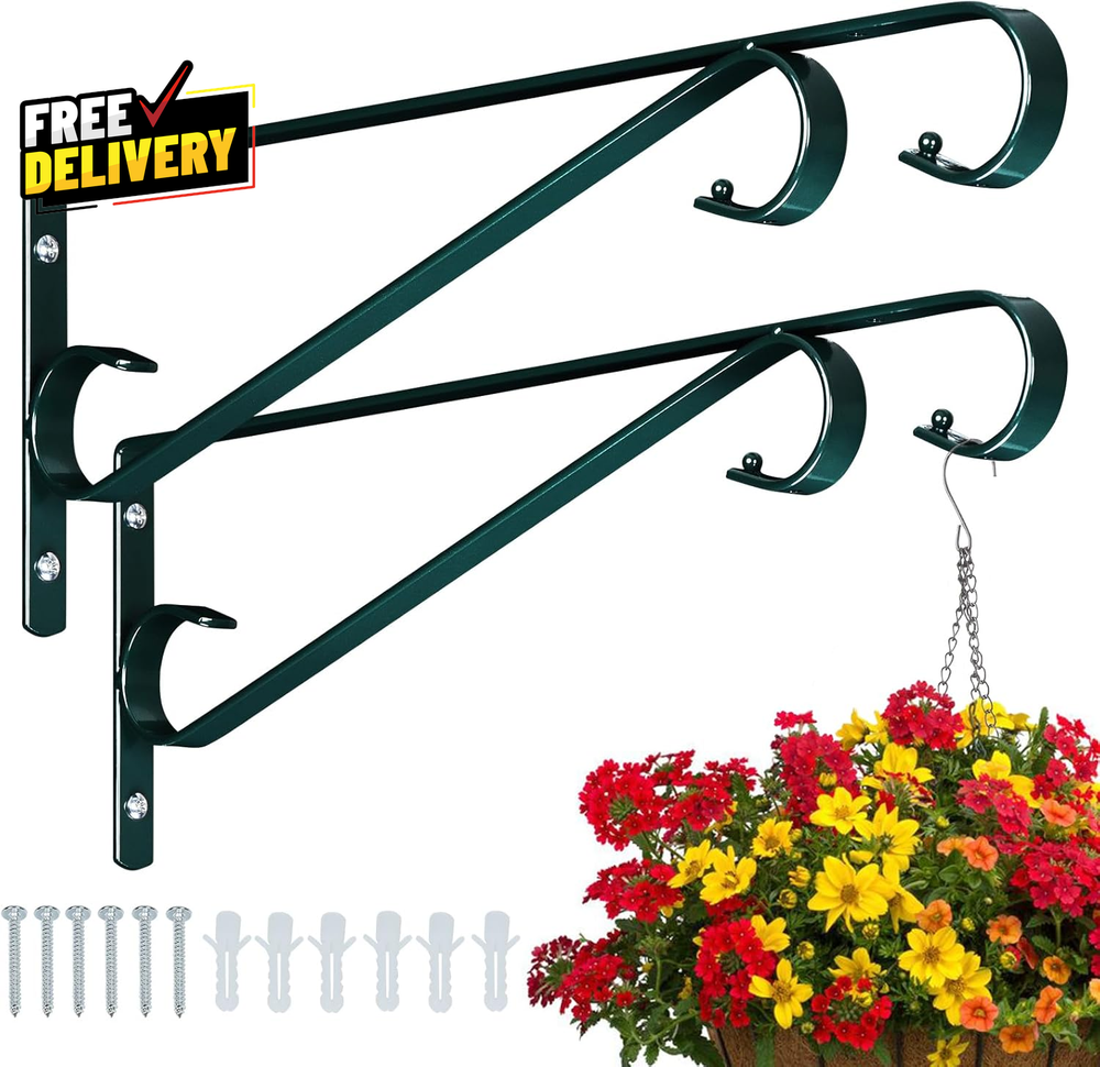 Heavy-Duty 2-Pack Outdoor Plant Hangers 15.4 Inch Blackish Green