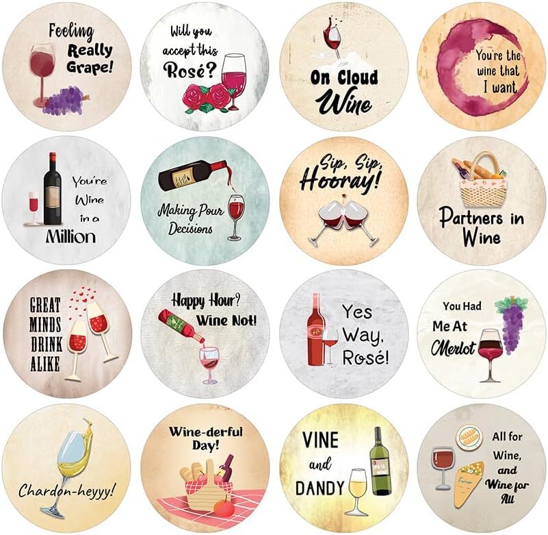 Cute Wine Puns Stickers (10 Sets X 16 Designs)