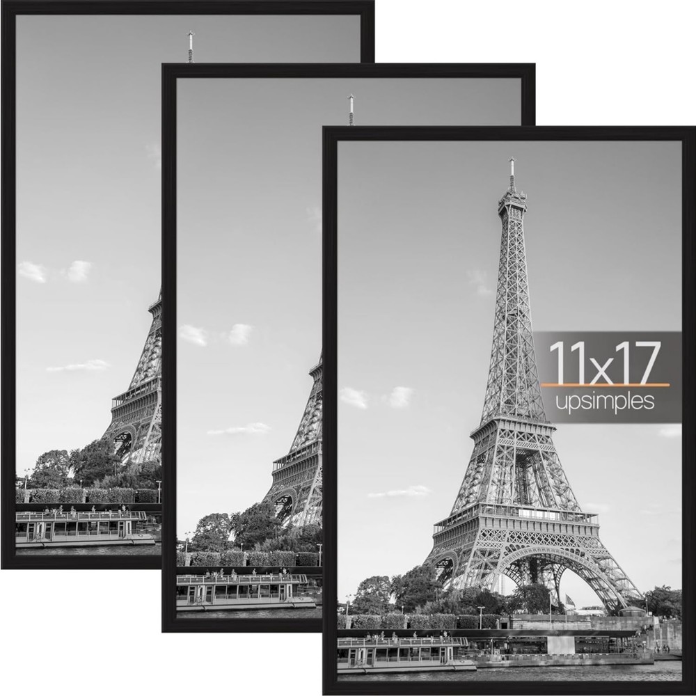 11X17 Picture Frame Black 3 Pack, 11 X 17 Frame for Horizontal or Vertical Wall