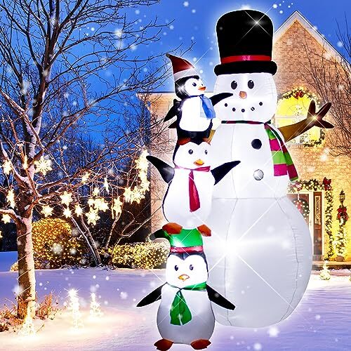8 Foot Christmas Inflatable Snowman Penguin Decoration with LED Lights，Huge
