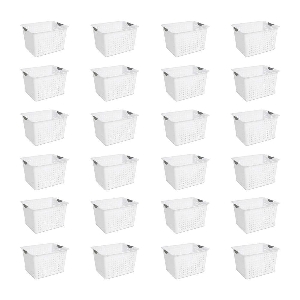 45 Qt. Deep Ultra Plastic Storage Bin Baskets w/Handles in White(24-Pack)