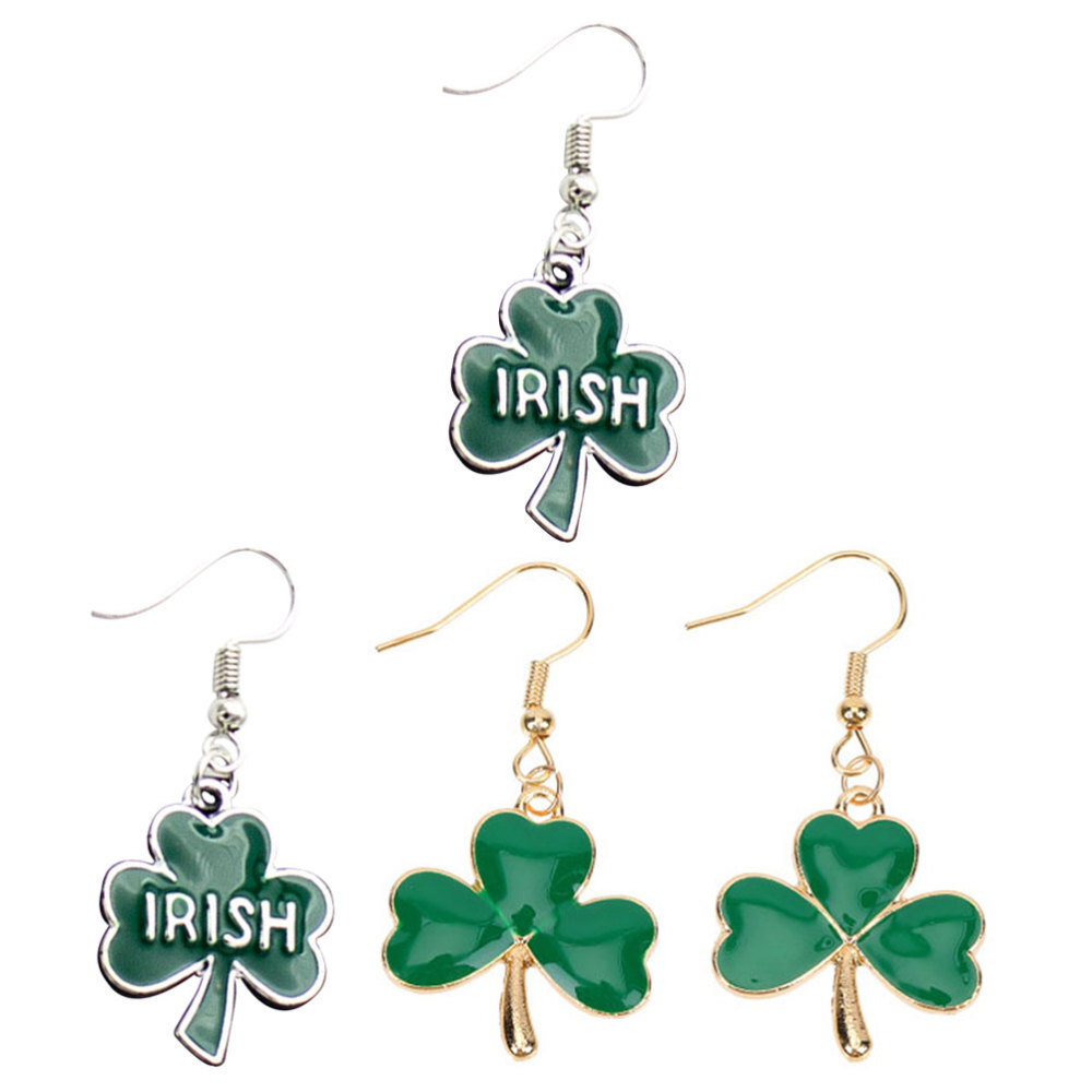 2 Pairs Women Ear Dangle Earrings Green Pearl Hoop Miss