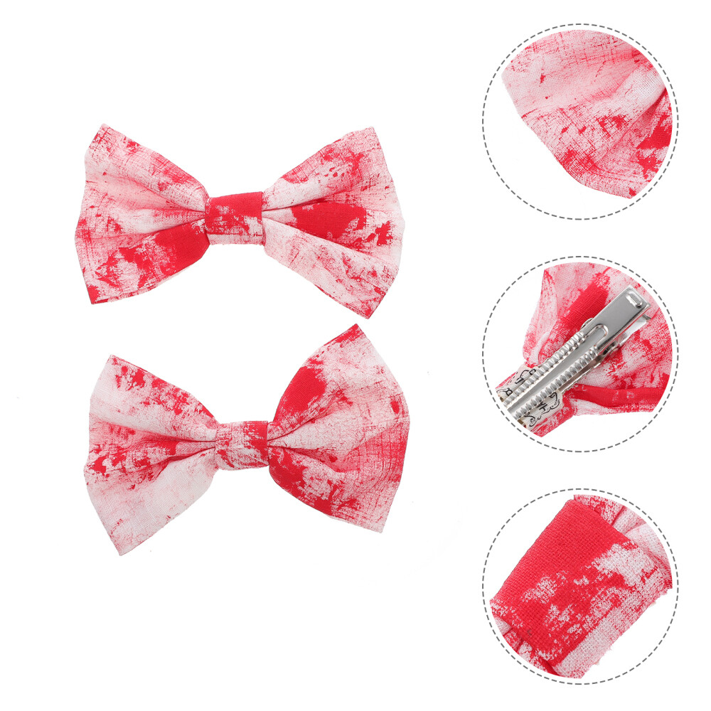 2 Pcs Horror Bow- Knot Trinket Halloween Hair Clips Accessories Hairpins