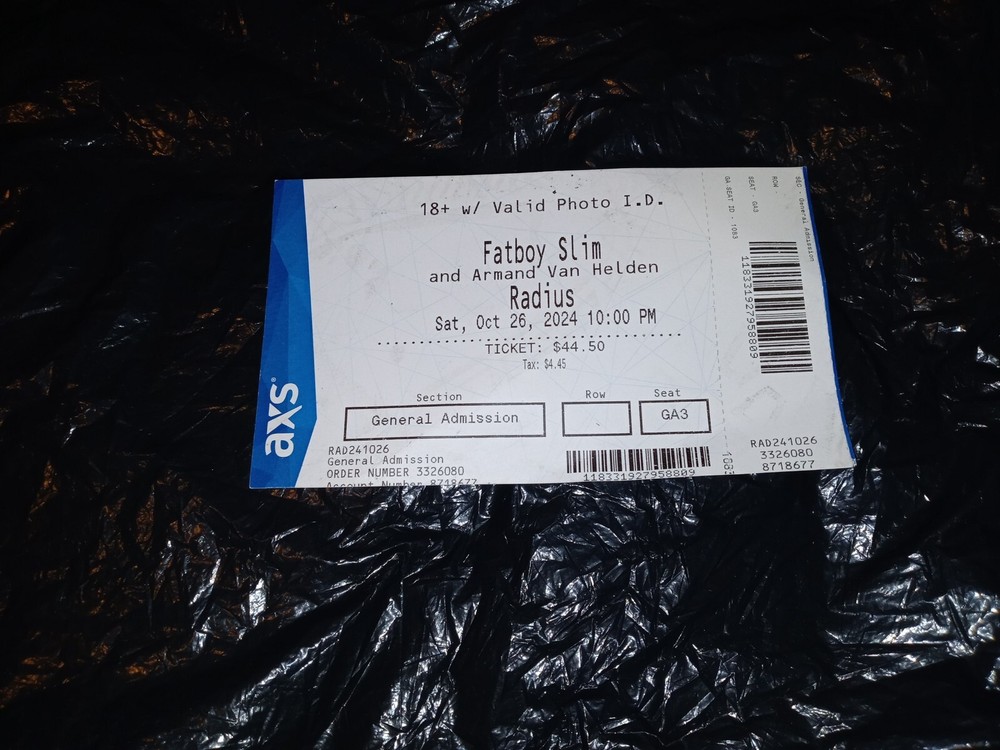 FATBOY SLIM & Armand Van Helden Chicago 9/27/2024 Concert Full RaRe Ticket #2