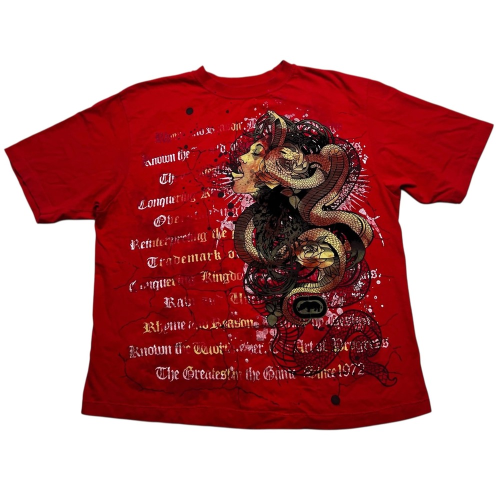 Y2K Marc Ecko Affliction-style red graphic t-shirt Men Sz Xl snake grunge