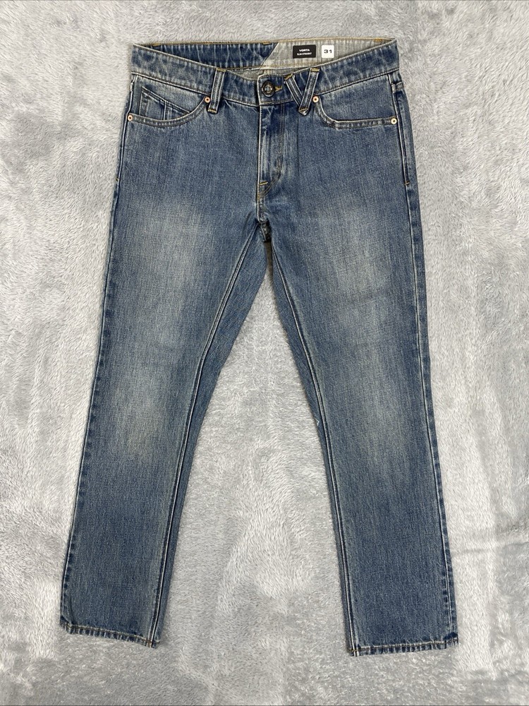 Volcom Jeans Men's 32x30 (Actual) Blue Vorta Slim Straight Cotton Denim Pants