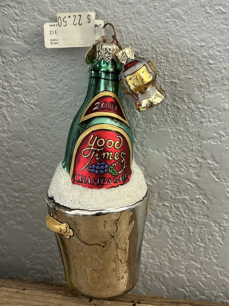 VTG  Department 56 Mercury Glass Good Times Champagne Bottle Cork New Year 2001-image