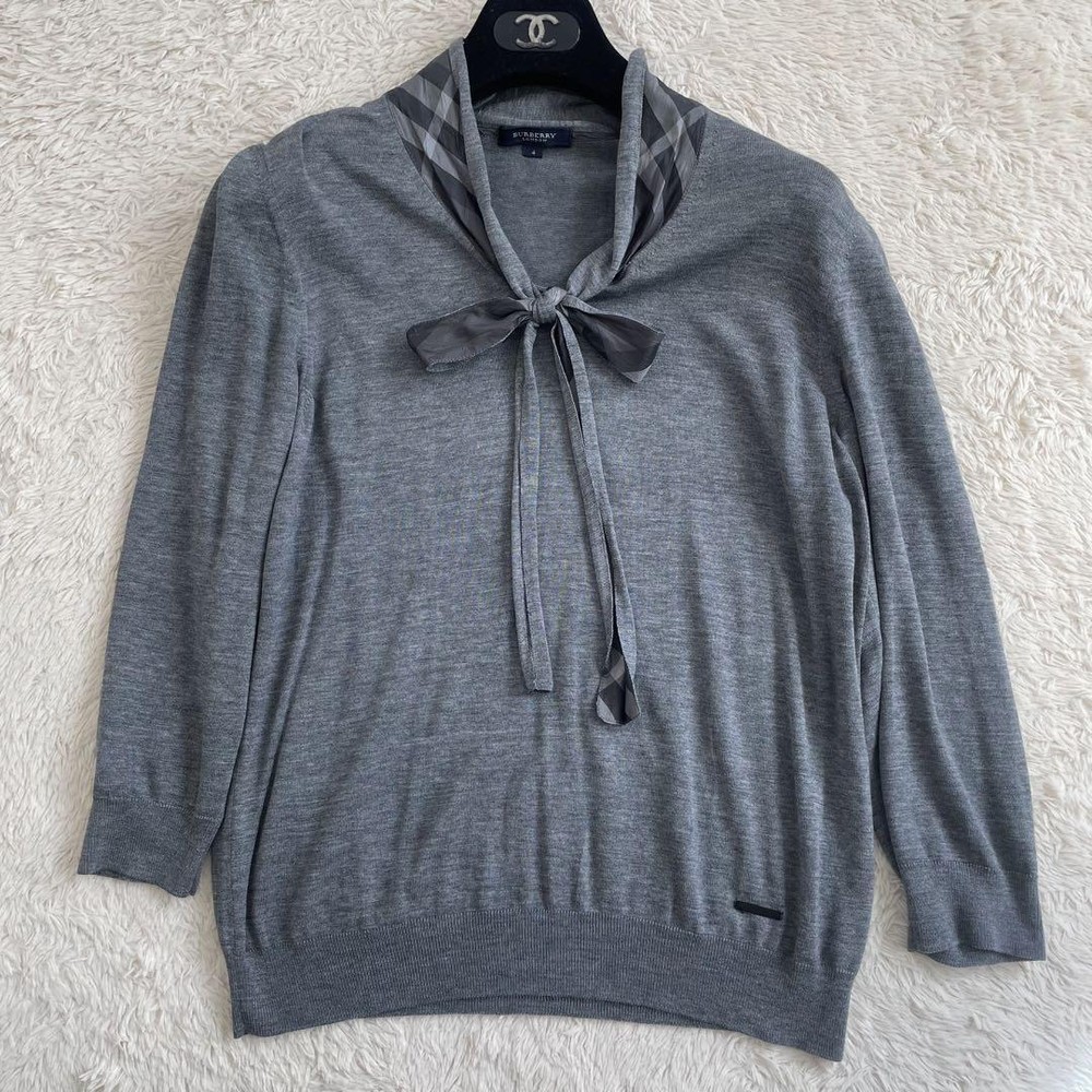 Burberry Bowtie Knit Top Nova Check XL Cotton Silk Soft Women's Sweater