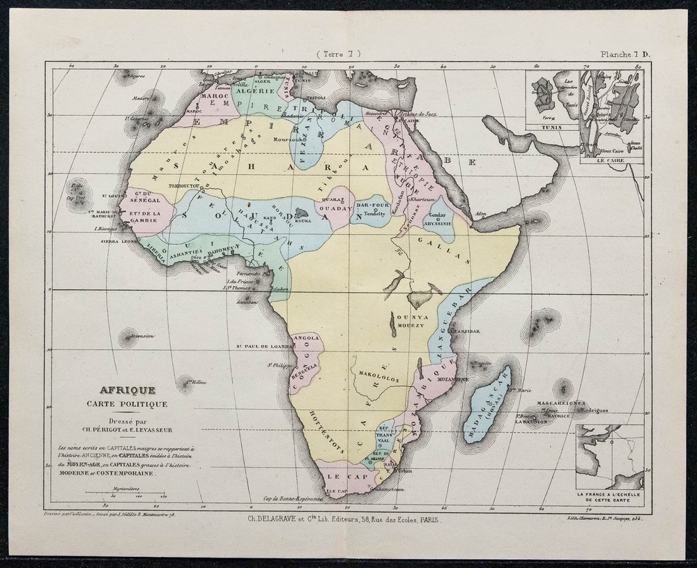 1874 - Map Of Political Africa - Levasseur And Périgot - Lithograph