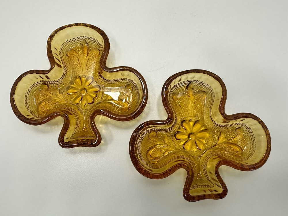 Vintage Amber Indiana Glass Club Nut Candy Dishes 4x4 Trinket Bowls