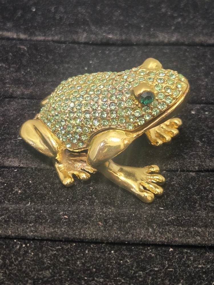 Rhinestones Bejeweled Frog Trinket Box Hinged