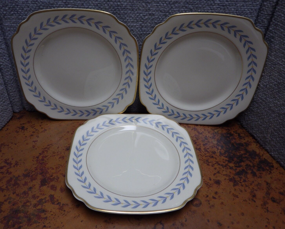 3 Square Plates Sherwood Blue Laurel Old Ivory Syracuse China 8