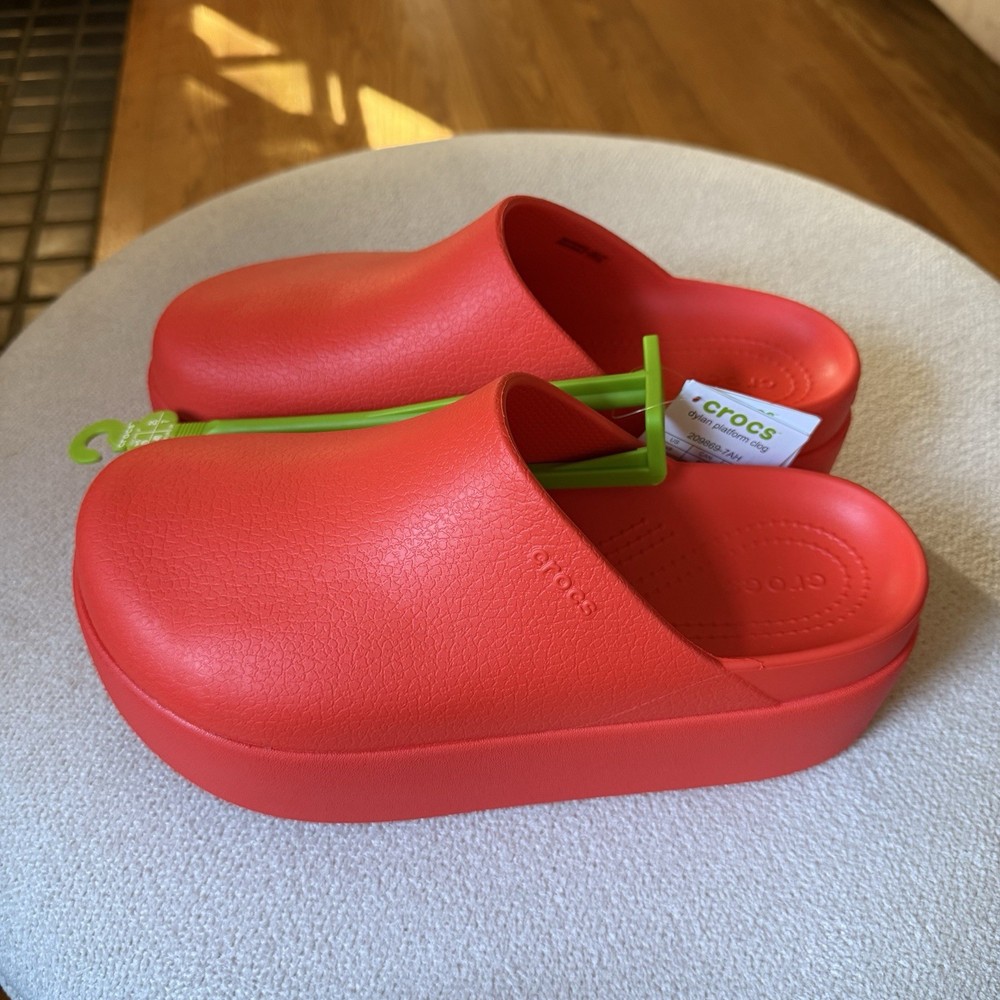 Crocs Dylan Clog Shoes Womens Size 9 Orange Foam Slip On Platform Comfort Mule