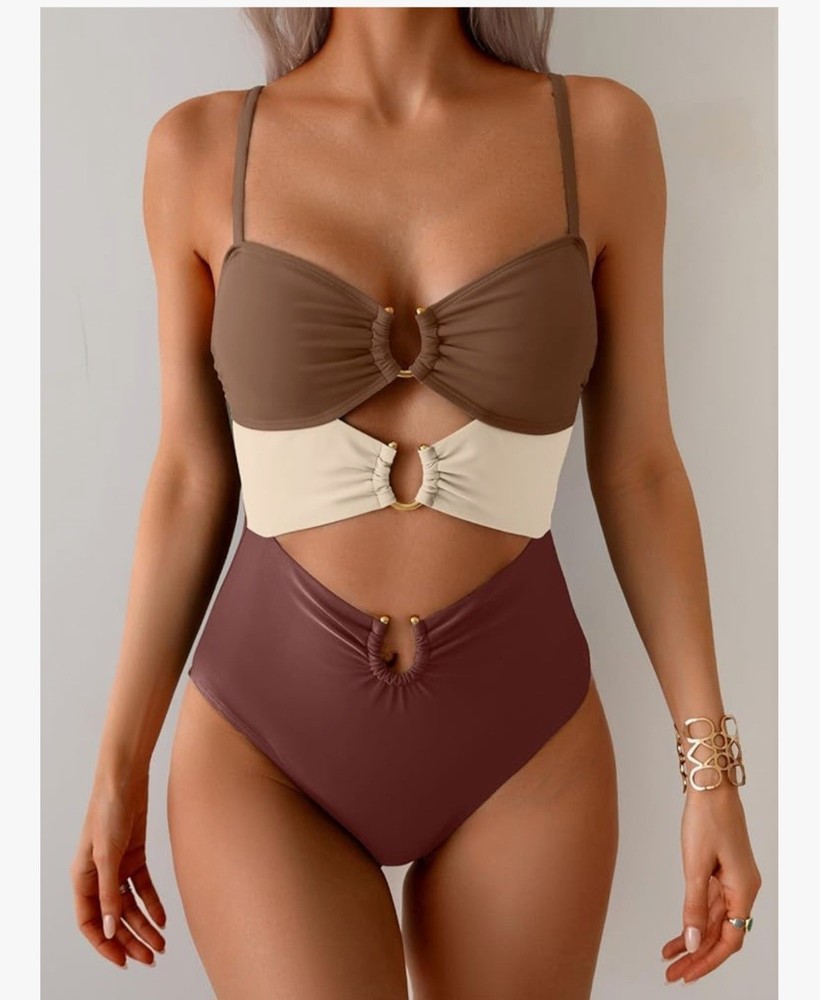 Eomenie Women's Ring Linked Monokini Cutout Swimsuit XL