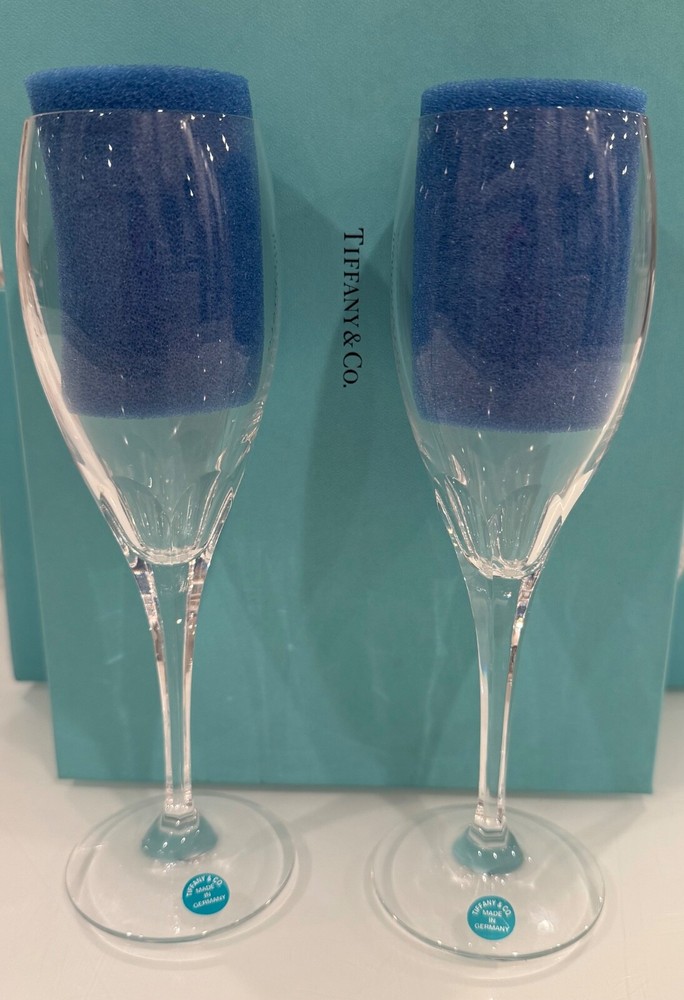 Tiffany & Co Crystal Champagne Flutes Set of 2 New with Box