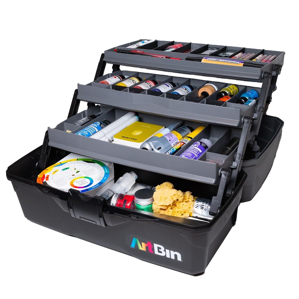 3-Tray Art Supply Box Versatile Organizer for Brushes, Paints, Stamps, and Mo...