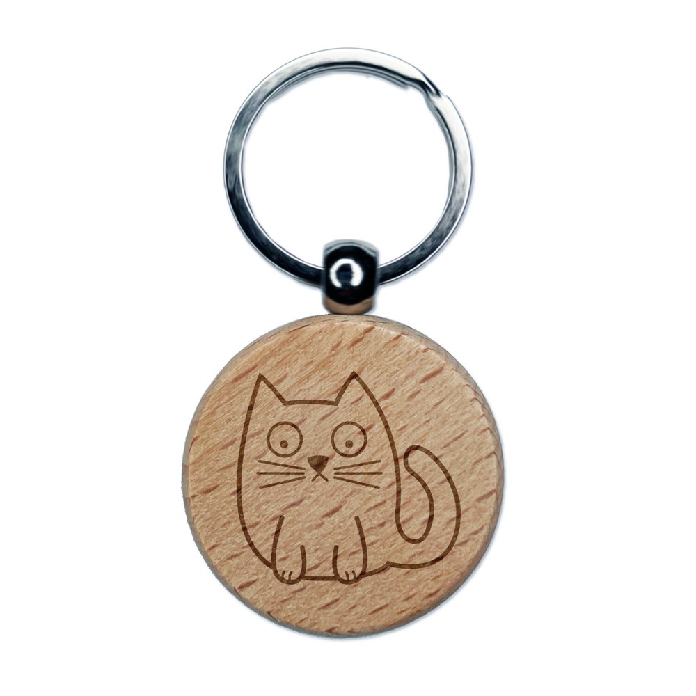 Cute Engraved Wooden Cat Keychain for Pet Lovers