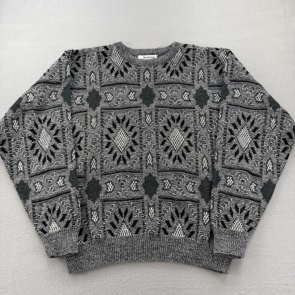 Vintage Jantzen Sweater Mens Large Geometric Knit Crewneck Pullover USA 90s