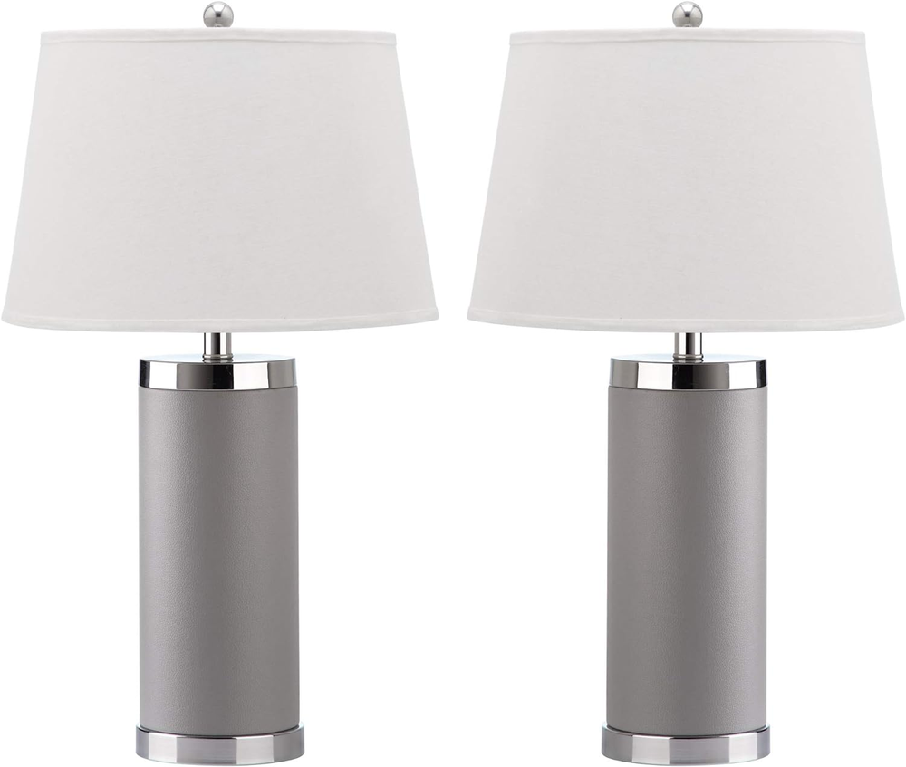 Grey Leather Column Table Lamp Set of 2 - Lighting Collection
