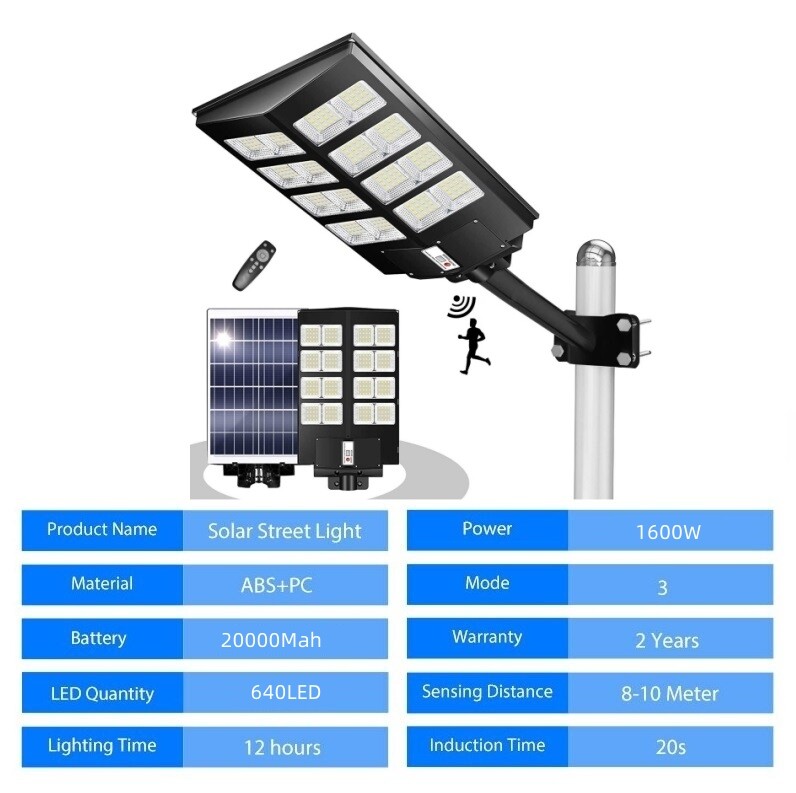 PFCTART 1600W Solar Street Light 9000000LM with Timer and Pole