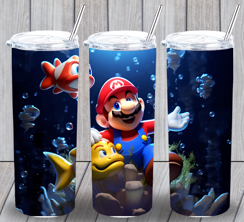 Mario #1 Multicolor 20oz Insulated Tumbler With Lid Clear Straw New