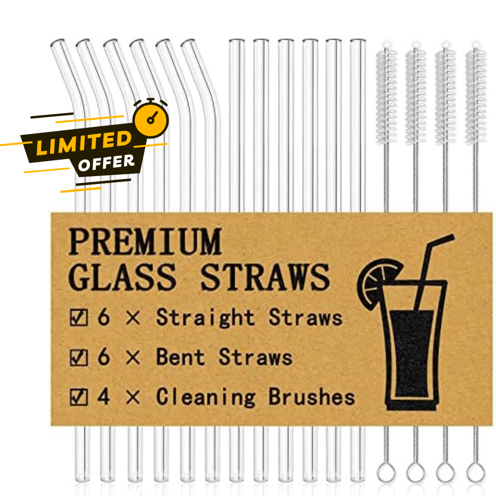 16-Pack Reusable Glass Straws Set, Clear Glass Drinking Straws, 8.5''x10MM, Set