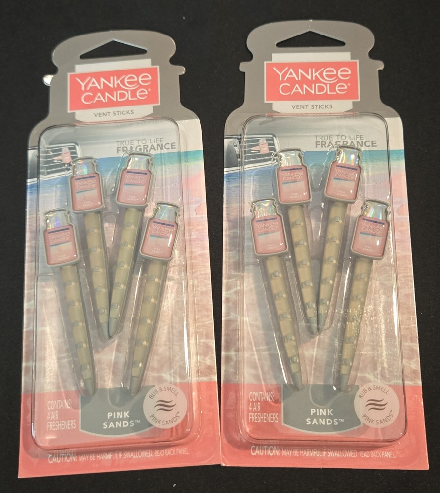 Lot of 2 Yankee Candle Car Vehicle Vent Sticks Pink Sands Air Fresheners 4 clips