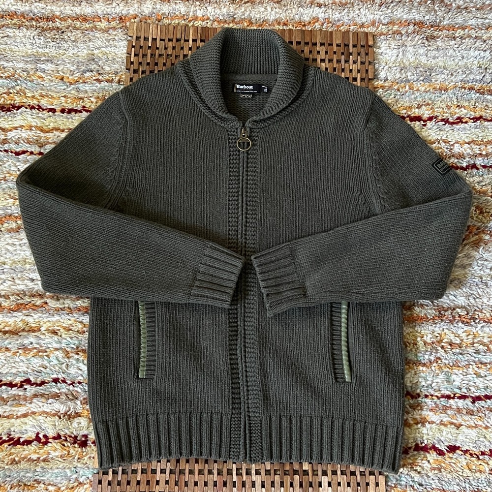 Barbour International Wool Shawl Collar Sweater Forest Green XL Zip-Up