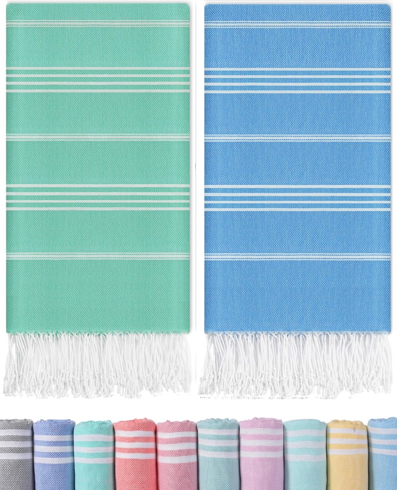 2 Pack Turkish Beach Towels - Fast Drying Sand Proof XXL Travel Towels Aesthetic Design