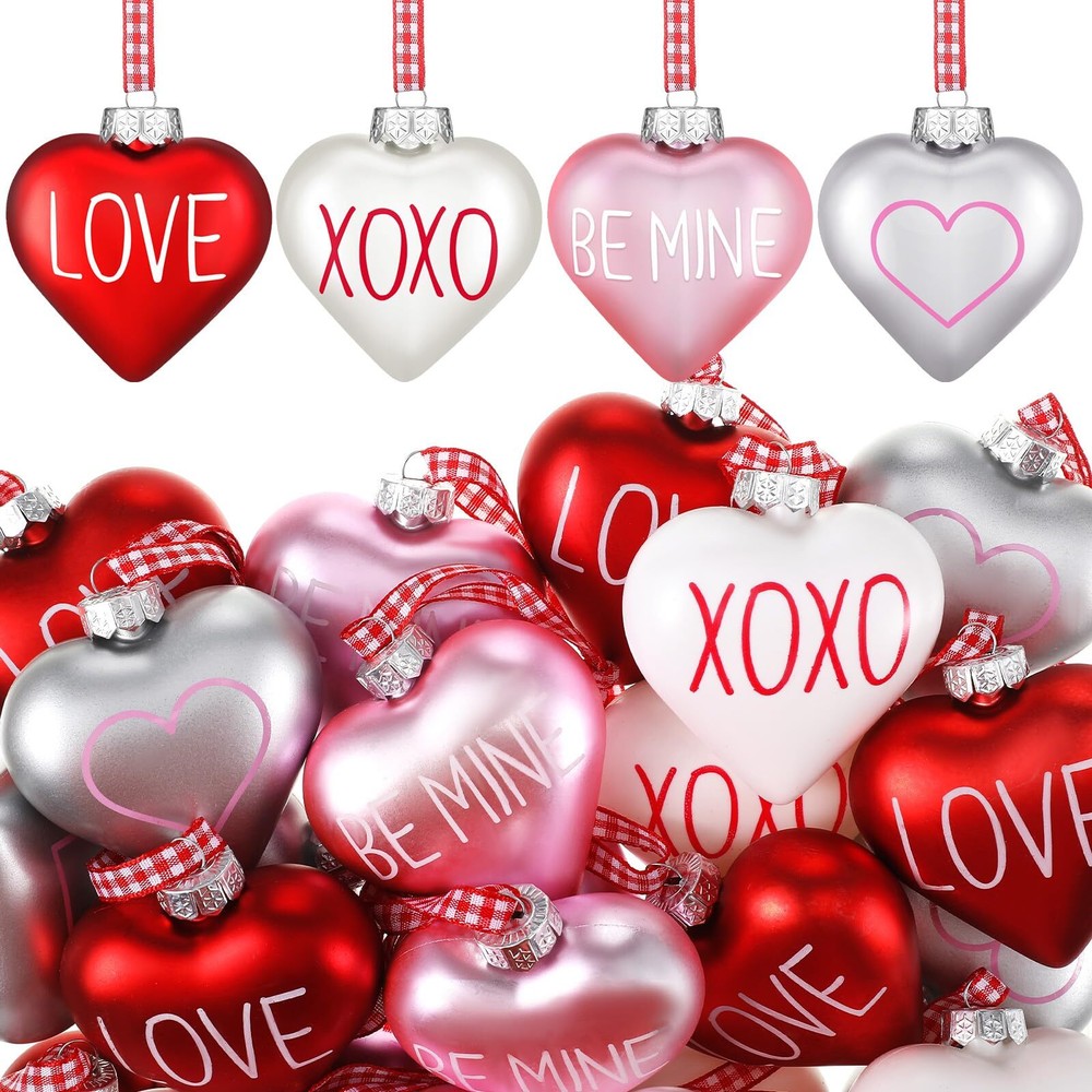 Vinsot 24 Pieces Valentine's Day Ornaments Heart Tree Decorations 2.4 Inch Pi...