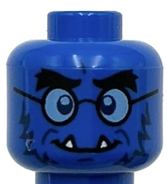Lego New Blue Minifigure Head Dual Sided Alien Black Bushy Eyebrows Part