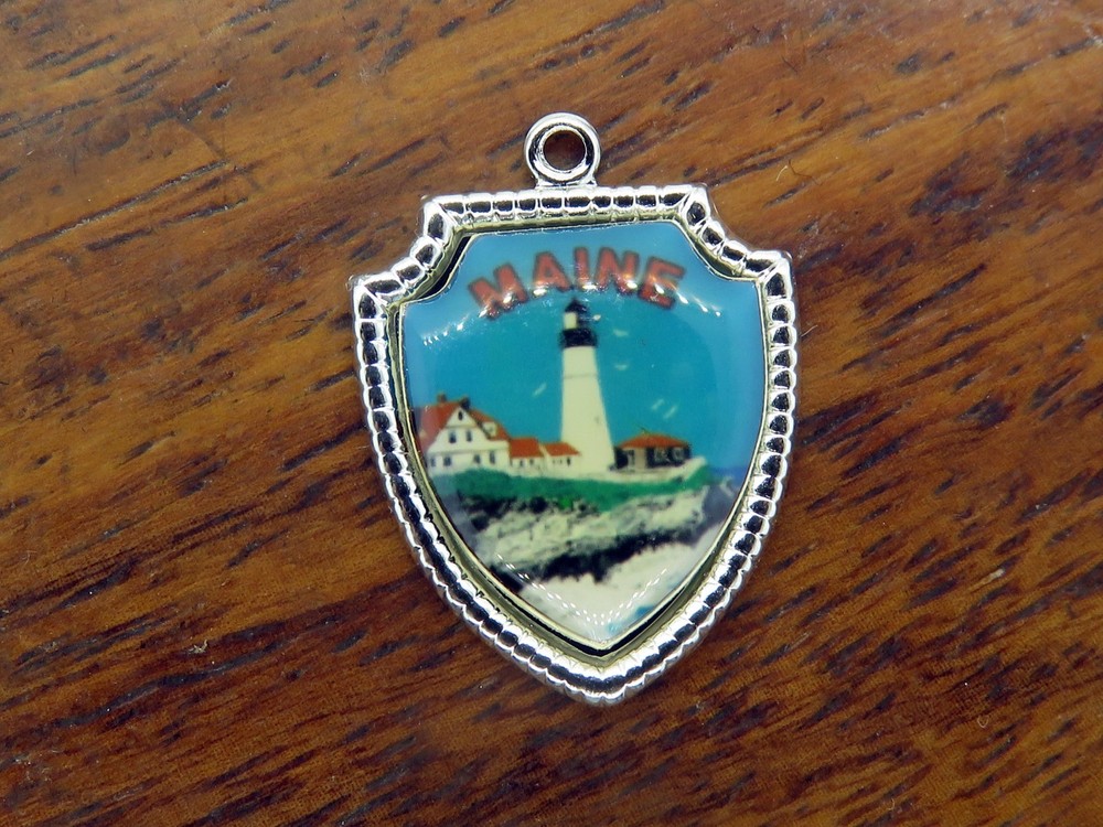 Vintage Sterling Silver Maine State Lighthouse Travel Shield Charm 10-41