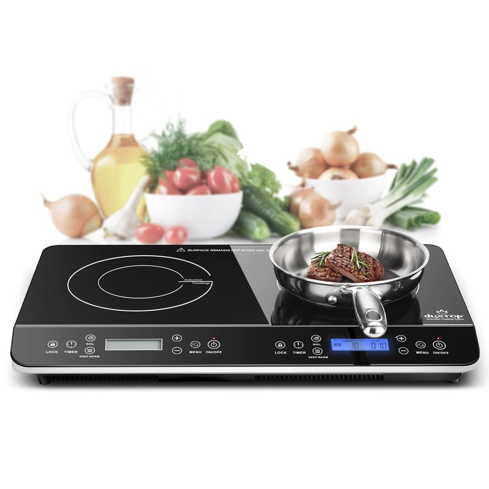 Duxtop LCD Portable Double Induction Cooktop 1800W Digital Electric Counterto...