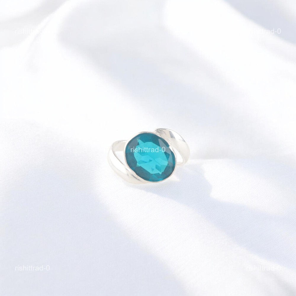 Oval Apatite Stone 925 Silver Cyber Monday Band Throat Chakra Ethnic Mother Ring-image