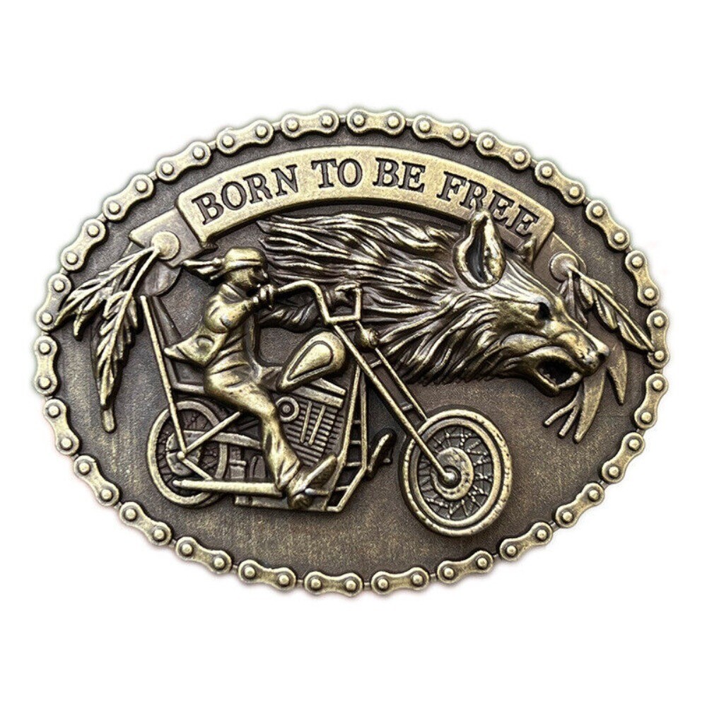 Born To Be Free Belt Buckle Metal Western Vintage Cowboy Rodeo Wolf Motorcycle