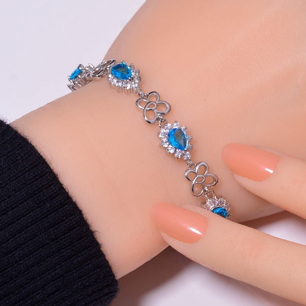 Blue Topaz Cubic Zirconia Sterling Silver Tennis Bracelet 7.99in B973573721