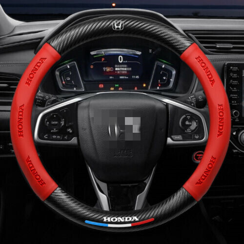 Steering Wheel Cover Genuine Leather For Honda Civic Accord CR-V Red 15