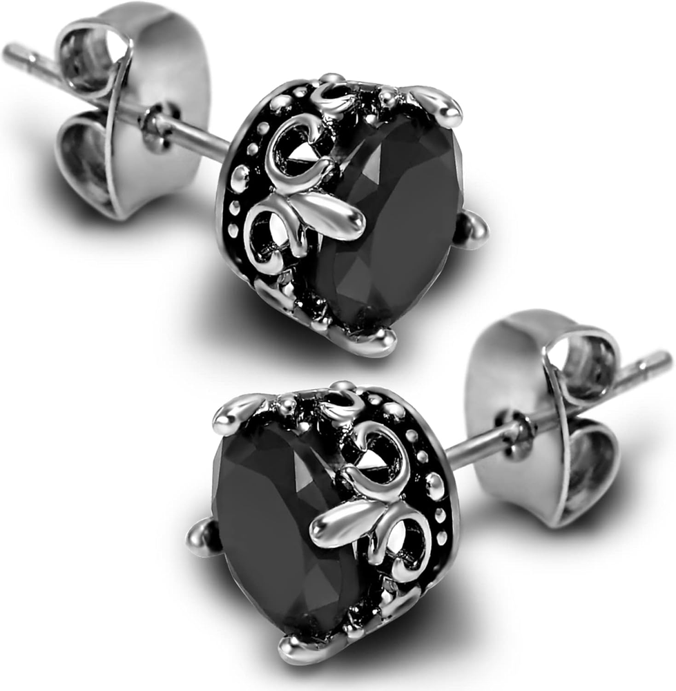 Vintage-Inspired Dark Shadow Stud Earrings in Hypoallergenic Steel with CZ