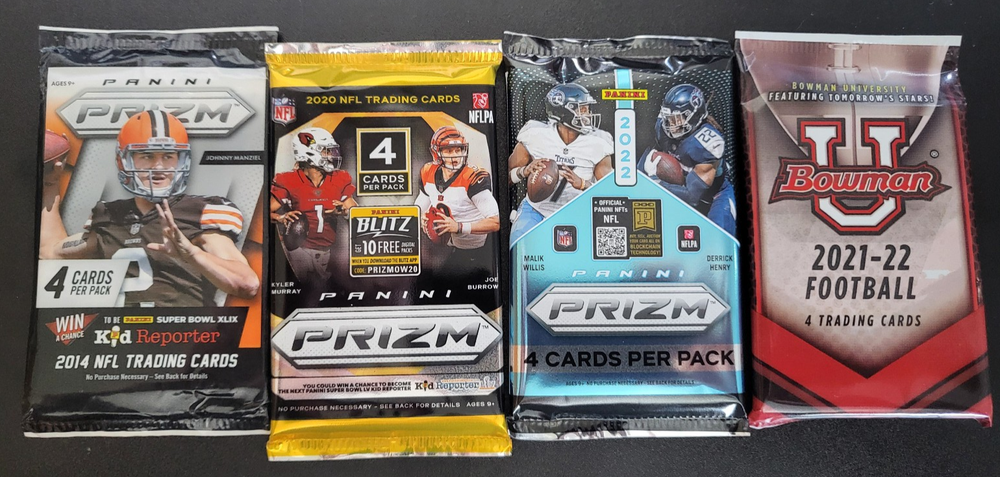 2014, 2020, 2022 Panini Prizm 4 card Packs Plus 2021-22 Bowman U 4 card pack