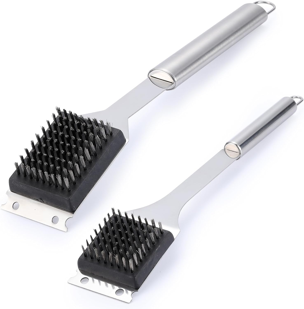 2 Pack 16.5” & 14” Wire BBQ Grill Brush and Scraper for Outdoor Cooking