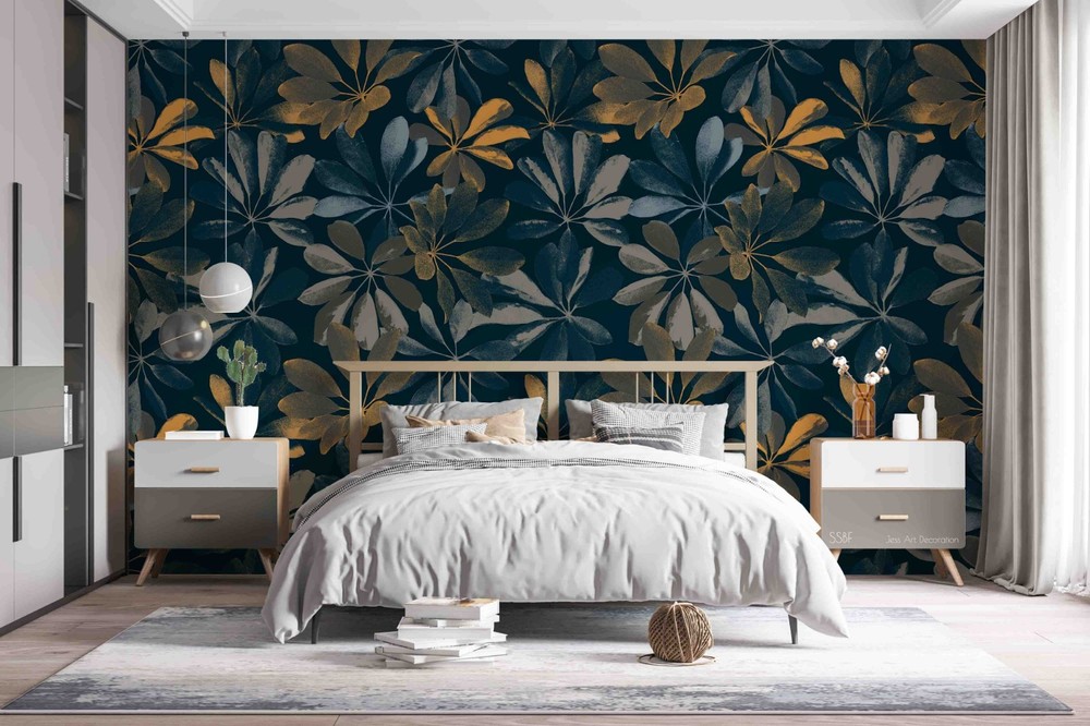 3D Plants Leaves Watercolor Pattern Wall Murals Wallpaper Murals Wall Sticker
