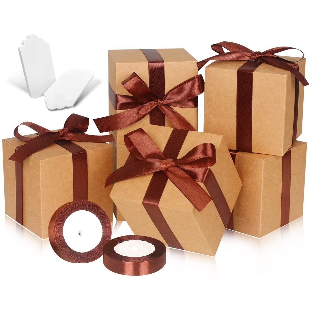 30-Pack 5x5x5 Brown Gift Boxes with Lids for Bridesmaids & Party Favors
