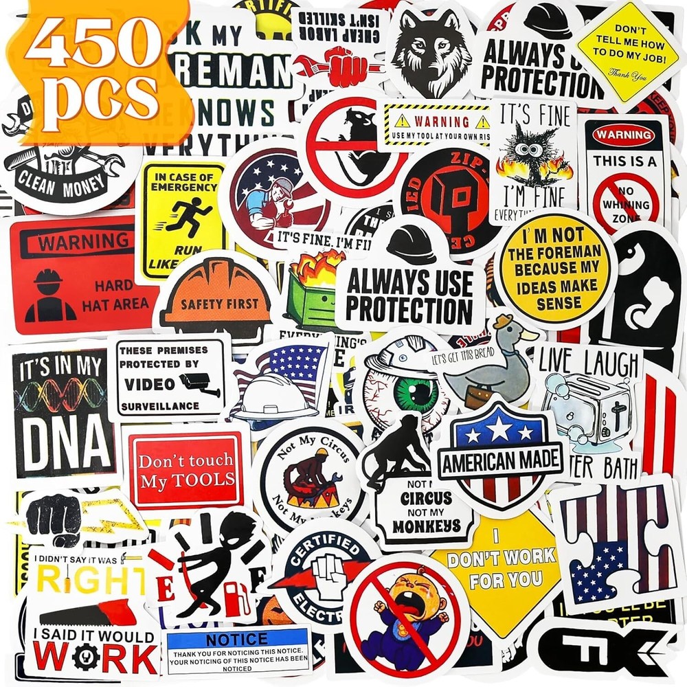 Hard Hat Stickers for Adults (450 PCS) Funny Stickers Pack for Construction & Ha