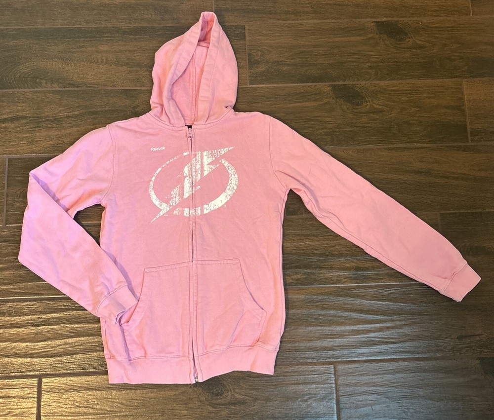Tampa Bay Lightning Bolts Hockey Reebok Zip Hoodie Pink Girls L 14